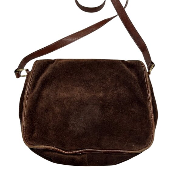 Vtg Saggio Brown Suede Crossbody Bag Boho Hippie Slouchy Snakeskin Trim Festival - Picture 4 of 8